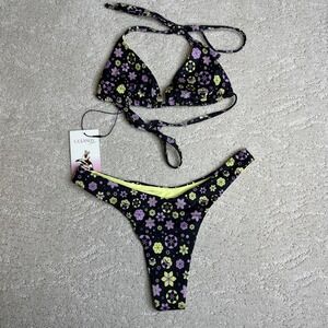 Women's Oceanus NEW Medium Small Bikini‎ Floral Ditsy Thong Cheeky Triangle Top